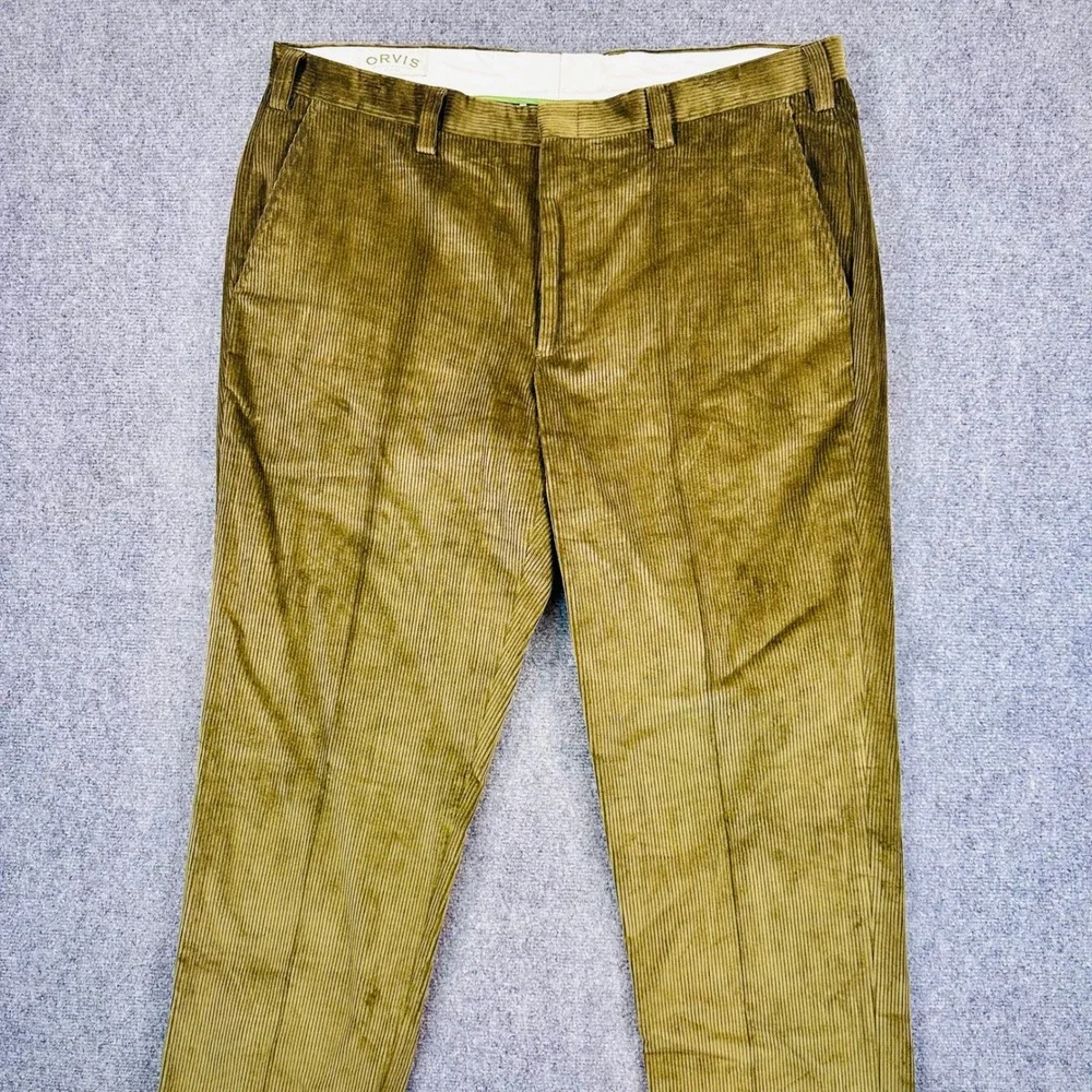 Orvis Wide-Wale Corduroy Trousers Mens 42x34 Olive Green Portugal Cotton Vintage